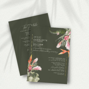 Tropical Floral Green RSVP QR Code Wedding Gold