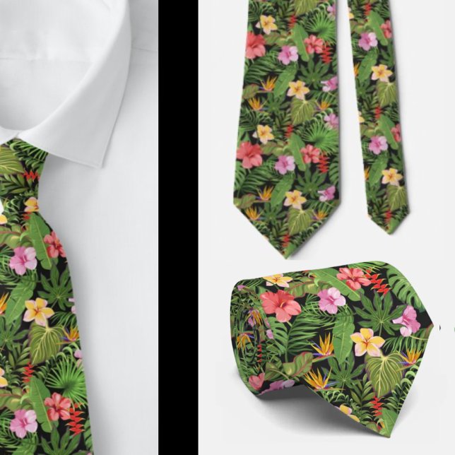 Tropical Floral Greenery Aloha Hawaii Hawaiian Tie (Creator Uploaded)