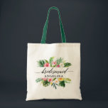 Tropical Floral Greenery Calligraphy Bridesmaid Tote Bag<br><div class="desc">Watercolor Tropical Floral Greenery Wedding Calligraphy Bridesmaid Tote Bag</div>