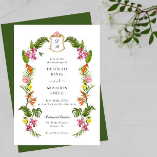 Tropical Floral & Greenery Monogrammed Invitation
