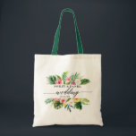 Tropical Floral Greenery Wedding Calligraphy Tote Bag<br><div class="desc">Watercolor Tropical Floral Greenery Wedding Calligraphy Tote Bag - Green Handle</div>