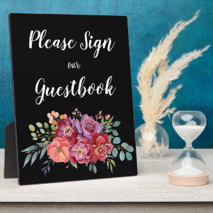 Tropical Floral Guestbook Sign w Easel- Black Plaque