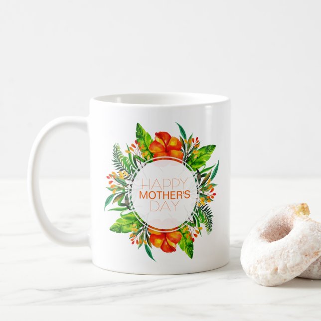 Tropical Floral Happy Mother's Day | Coffee Mug (With Donut)