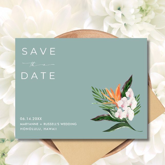 Tropical Floral Hawaii Wedding Save the Date Announcement Postcard (Tropical Floral Hawaii Wedding Save the Date Postcard)