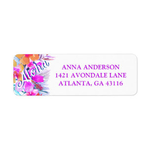 Tropical Floral Hawaiian Birthday Luau Address Return Address Label