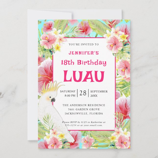 Tropical Floral Hawaiian Birthday Luau Invitation (Front)