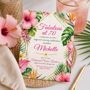 Tropical Floral Hawaiian Luau Fabulous 70 Birthday Invitation