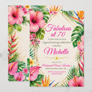 Tropical Floral Hawaiian Luau Fabulous 70 Birthday Invitation