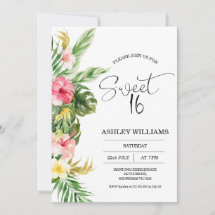 Tropical Floral Hawaiian Luau Sweet 16 Birthday  Invitation