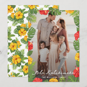 Tropical Floral Hawaiian Photo Mele Kalikimaka Holiday Card