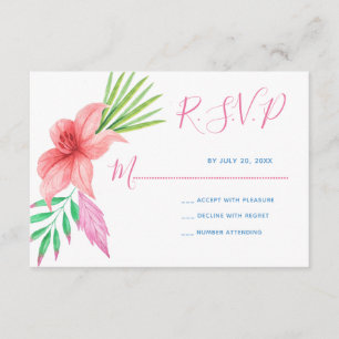 Tropical floral hawaiian pink rsvp wedding card