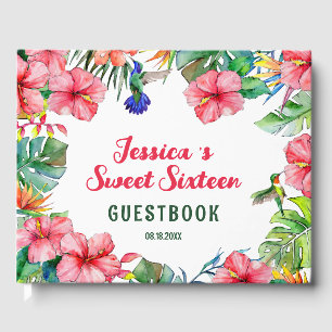 Tropical Floral Hawaiian Sweet Sixteen Guest Book