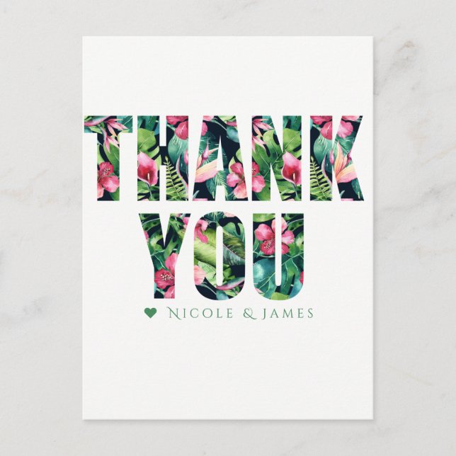 Tropical Floral Hawaiian Wedding THANK YOU Postcard (Front)