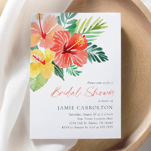 Tropical Floral Hibiscus Bridal Shower Invitation