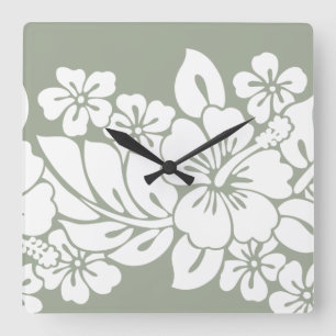 Tropical Floral Hibiscus Design Square Wall Clock