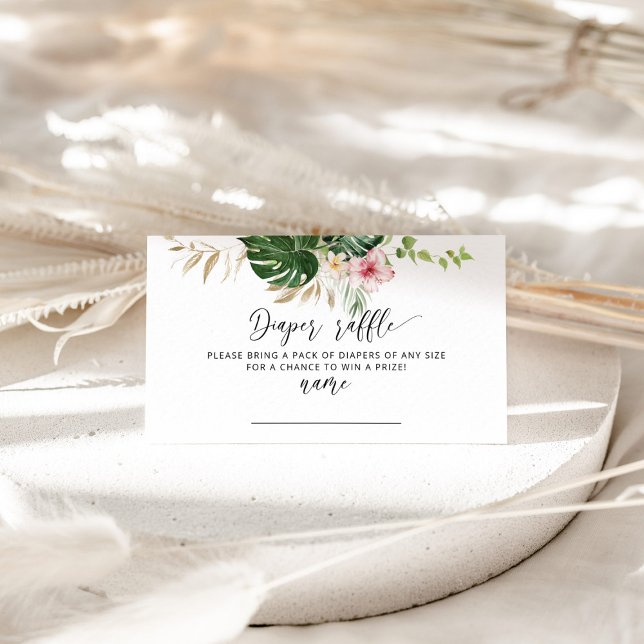 Tropical floral hibiscus diaper raffle ticket enclosure card (Creator Uploaded)
