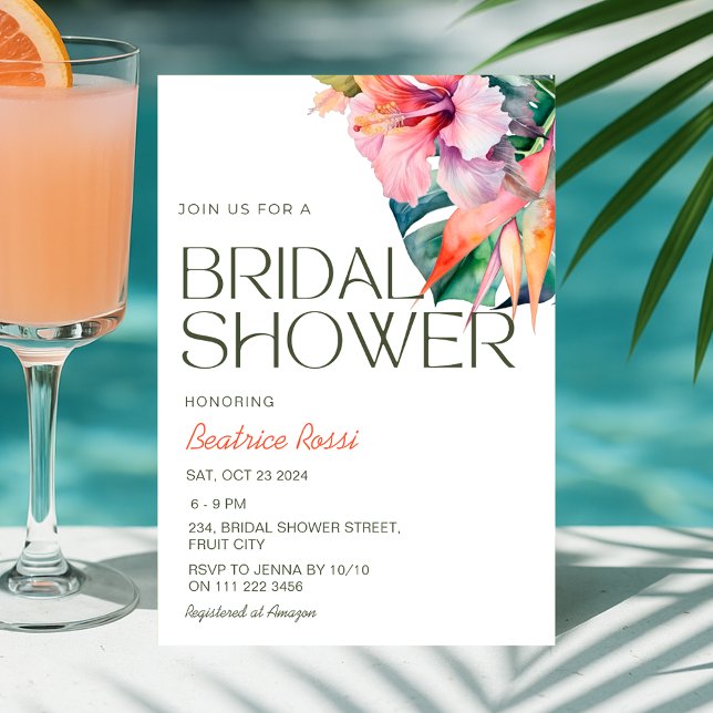 Tropical Floral Hibiscus Hawaiian Bridal Shower Invitation (Tropical Floral Hibiscus Hawaiian Bridal Shower Invitation)
