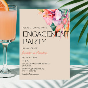 Tropical Floral Hibiscus Hawaiian Engagement Party Invitation
