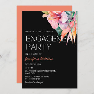 Tropical Floral Hibiscus Hawaiian Engagement Party Invitation
