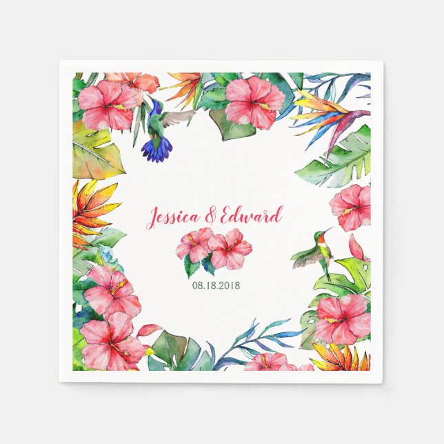 Tropical Floral Hibiscus Hawaiian Wedding Napkin (Front)
