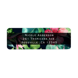Tropical Floral Hibiscus Leaves Summer Invitation Return Address Label