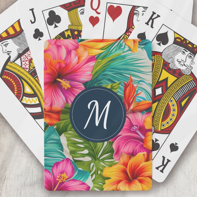 Tropical Floral Hibiscus Monogram Playing Cards (Creator Uploaded)