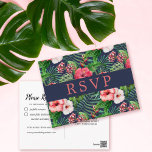 Tropical Floral Hibiscus Navy Wedding RSVP Postcard<br><div class="desc">Tropical hibiscus themed wedding rsvp postcards.</div>