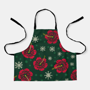 Tropical Floral Hibiscus Snowflakes Christmas Apron