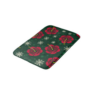 Tropical Floral Hibiscus Snowflakes Christmas    Bath Mat