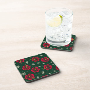 Tropical Floral Hibiscus Snowflakes Christmas    Coaster