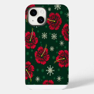 Tropical Floral Hibiscus Snowflakes Christmas iPhone 14 Case