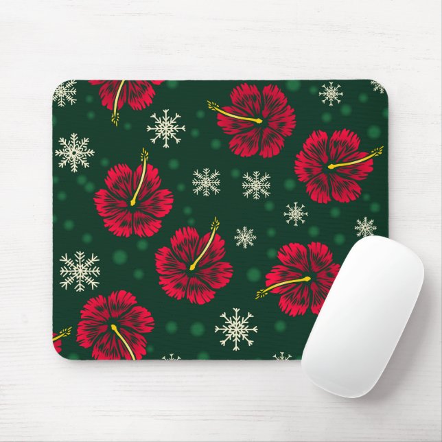 Tropical Floral Hibiscus Snowflakes Christmas |  Mouse Pad (With Mouse)