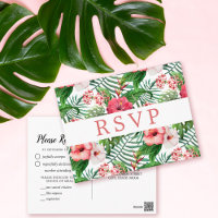 Tropical Floral Hibiscus Wedding RSVP Meal Choice
