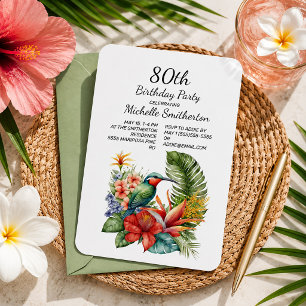 Tropical Floral Hummingbird 80th Birthday Invitation