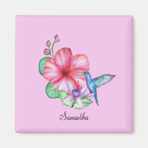 Tropical Floral Hummingbird Personalised Magnet