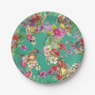 Tropical Floral Hummingbirds Watercolor Party  Paper Plate