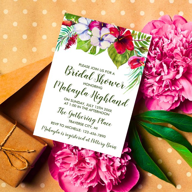Tropical Floral Island Hibiscus Bridal Shower Invitation (Creator Uploaded)