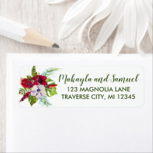 Tropical Floral Island Hibiscus Green Address Return Address Label