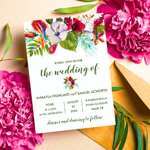 Tropical Floral Island Hibiscus Green Wedding Invitation