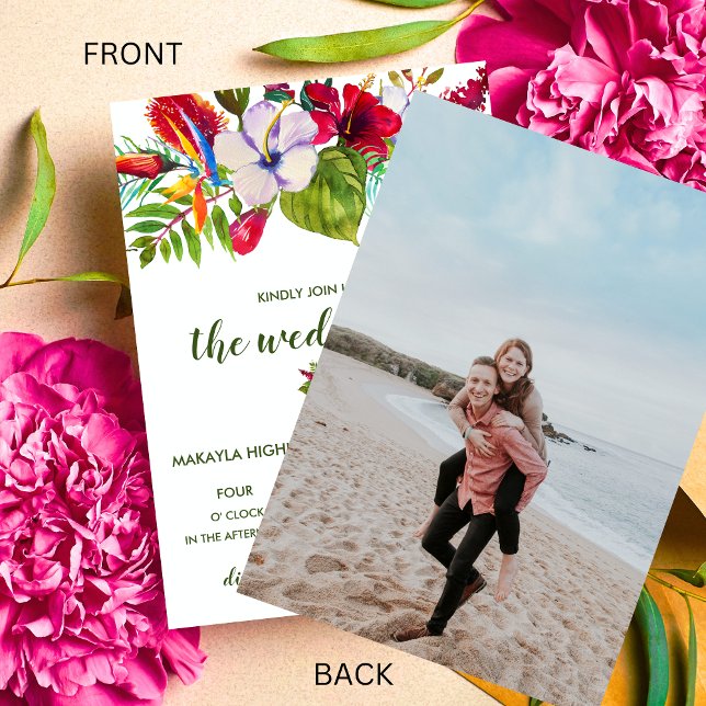 Tropical Floral Island Hibiscus Photo Wedding Invitation (Creator Uploaded)