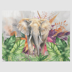 Tropical Floral Jungle Elephant Decoupage  Tissue Paper