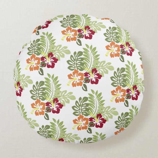 Tropical Floral Leaves Pattern  Round Cushion (Front)
