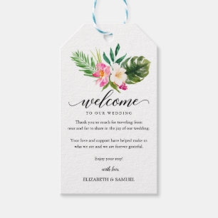 Tropical Floral Leaves Wedding Calligraphy Welcome Gift Tags