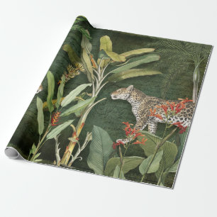 Tropical Floral  Leopard Jungle Foliage Decoupage  Wrapping Paper