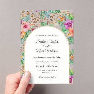 Tropical Floral Leopard Print Pattern Acrylic Invitations