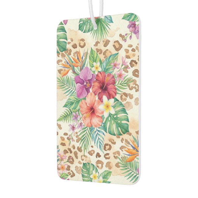 Tropical Floral Leopard Print Pattern Car Air Freshener (Left)