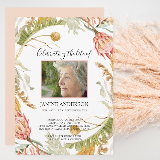 Tropical floral Life celebration photo Invitation (Creator Uploaded)