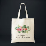 Tropical Floral Maid of Honour Tote Bag<br><div class="desc">Get matching tote bags for the wedding party. Everyone will love it.
This cute tote bag has tropical florals and can be personalised with the name and the job of the person.</div>