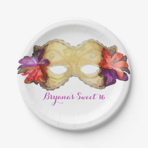 Tropical Floral Masquerade Mask Elegant Party Paper Plate