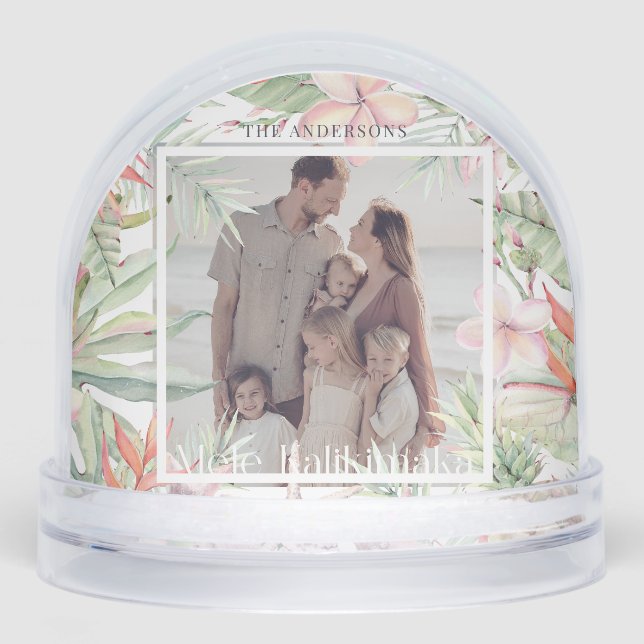 Tropical Floral Mele Kalikimaka Holiday Photo Snowglobe (Front)